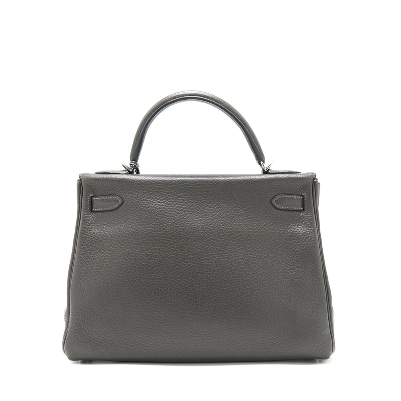 Hermes Kelly 32 Dark Grey SHW Stamp Square R