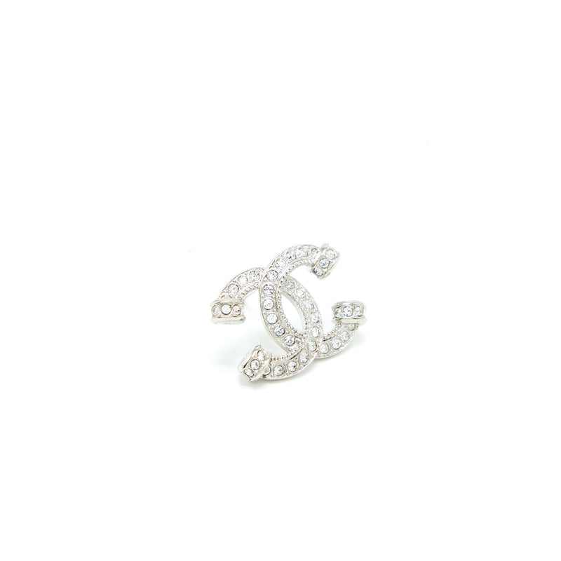 Chanel 23P CC Logo Earrings Crystal Silver Tone