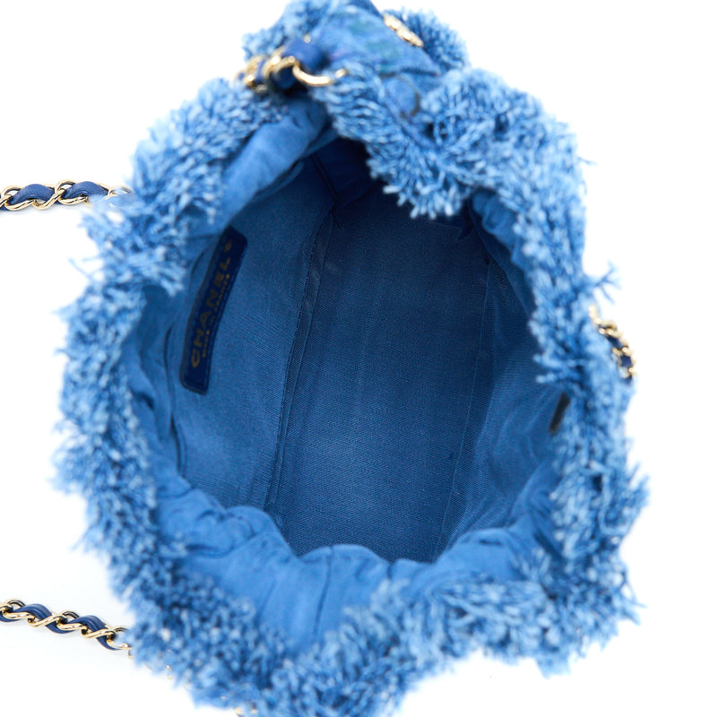 Chanel 22P Small Blue Denim Bucket Bag LGHW (Microchip)