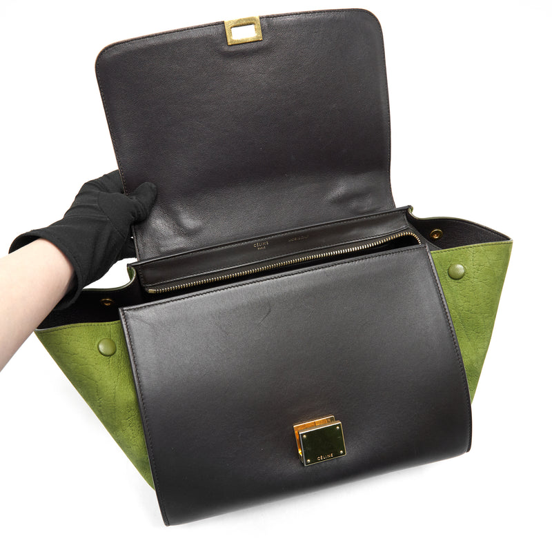 CELINE SMALL TRAPEZE BAG MULTI COLOR BEIGE/ BURGUNDY/ GREEN