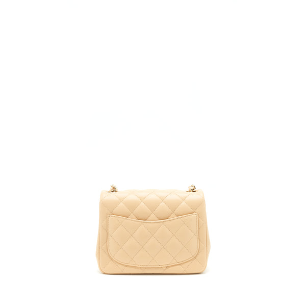 Chanel 22C Mini square flap Bag Lambskin beige LGHW(Microchip)