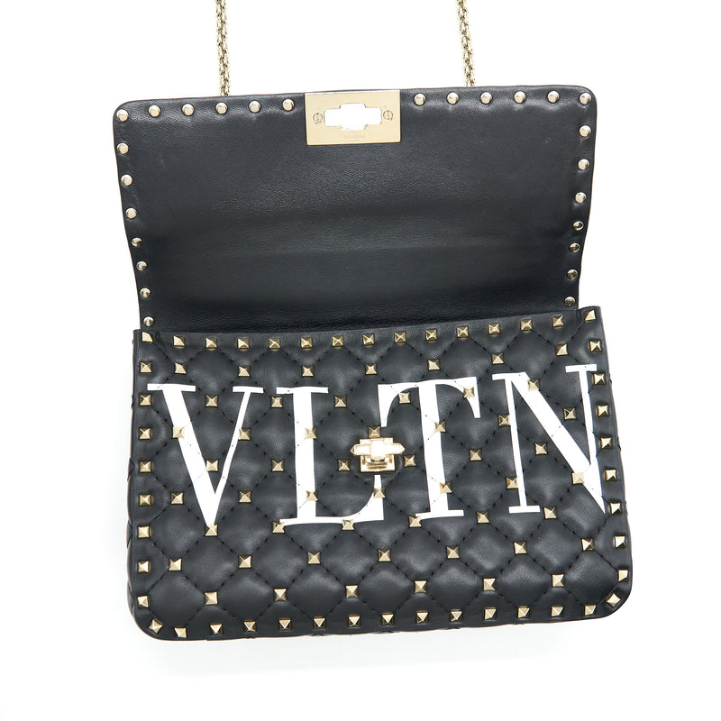 Valentino Garavani Medium Rockstud Spike Shoulder Black Letter Print LGHW