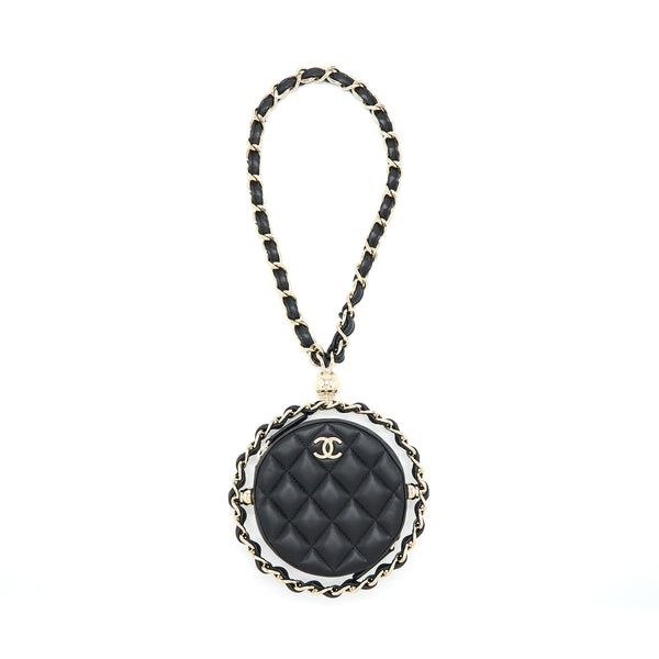 Chanel Round Clutch With Chain Lambskin Black LGHW
