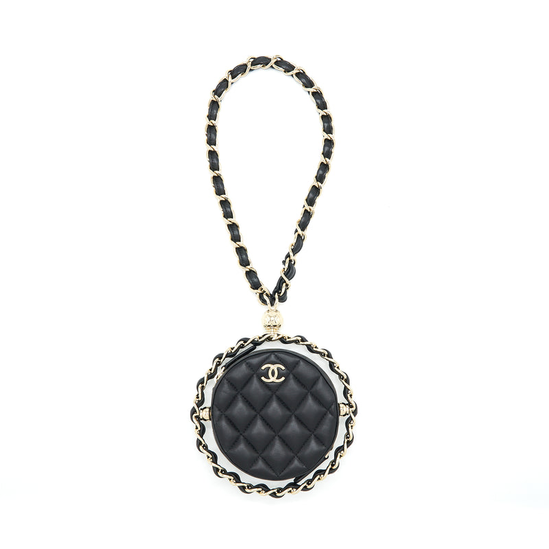 Chanel Round Clutch With Chain Lambskin Black LGHW