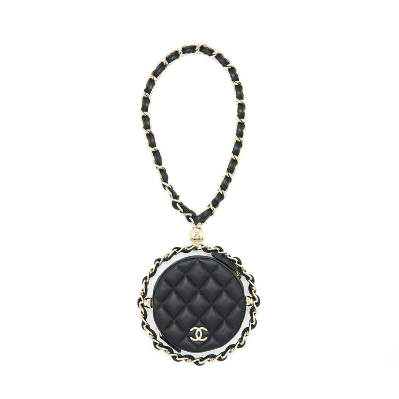 Chanel Round Clutch With Chain Lambskin Black LGHW