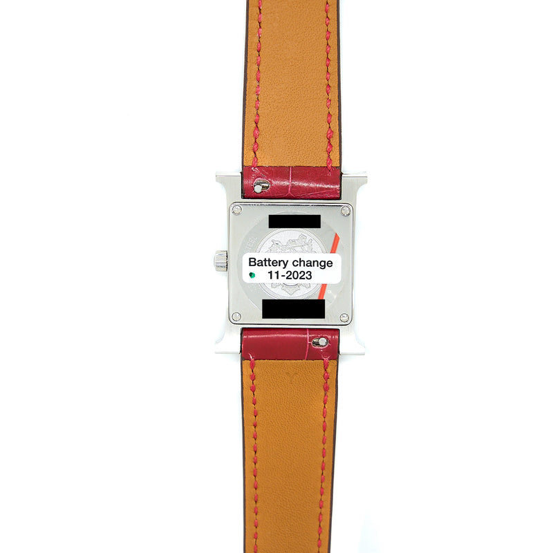 Hermes Heure H Watch, Mini Model 21mm Red Alligator Strap