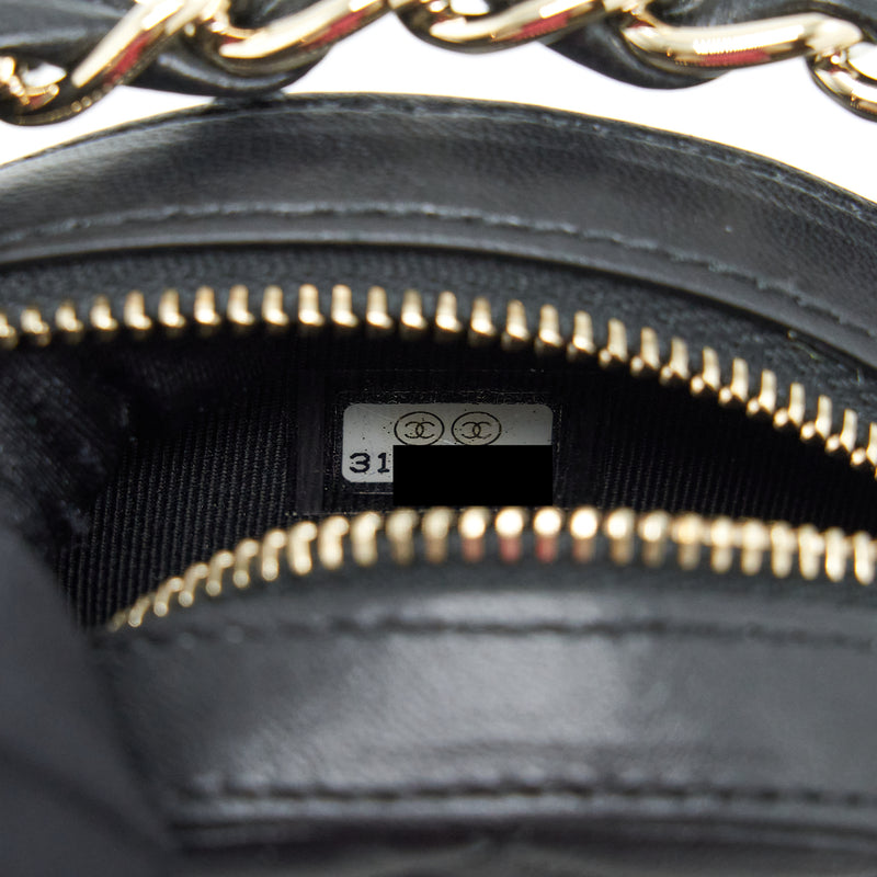 Chanel Round Clutch With Chain Lambskin Black LGHW