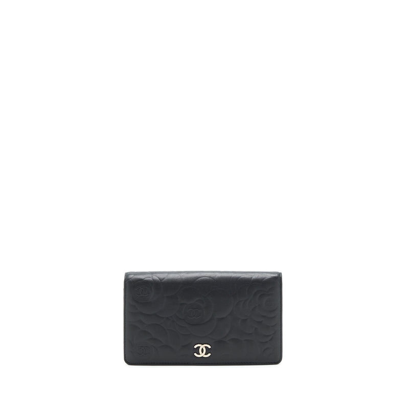 Chanel Camellia Fold Long Wallet Lambskin black / silver SHW