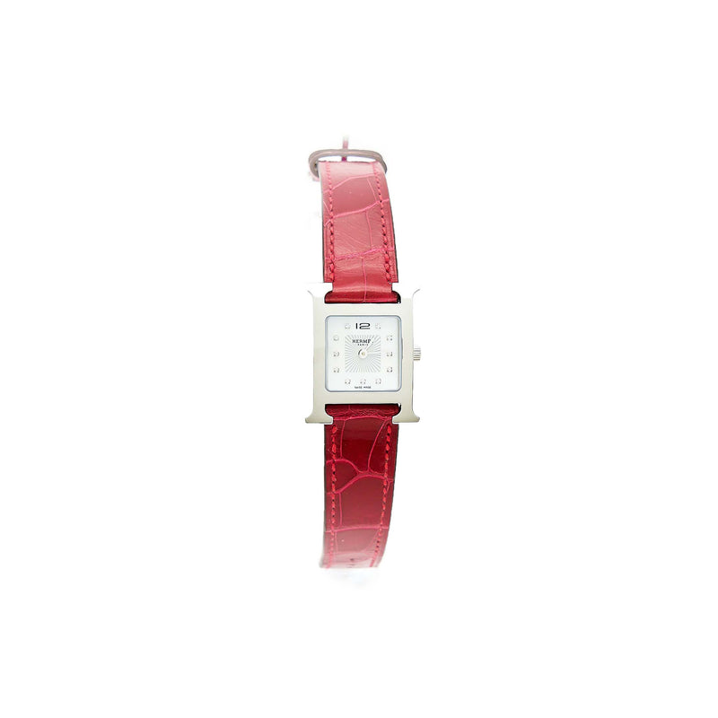 Hermes Heure H Watch, Mini Model 21mm Red Alligator Strap