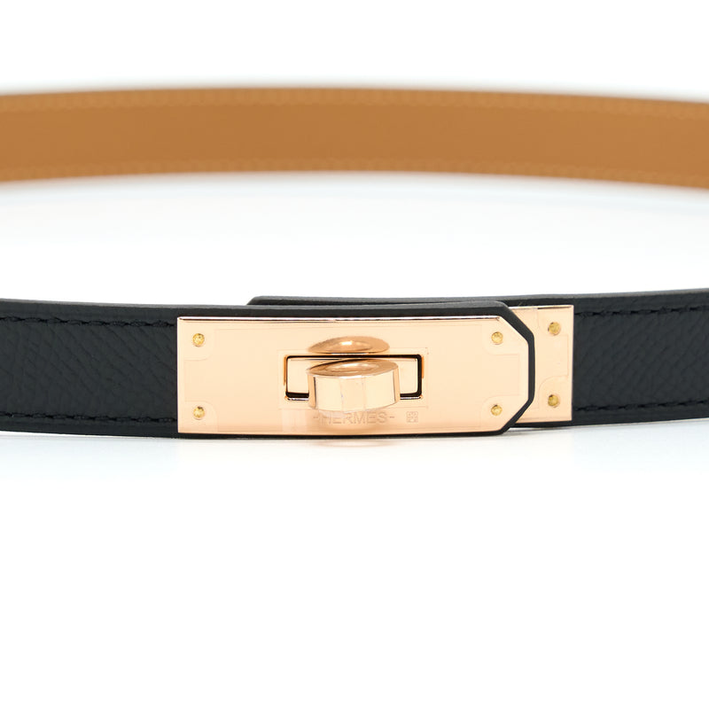 Hermes Kelly 18 Classic Belt Epsom Black RGHW Stamp U