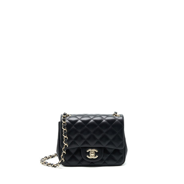 Chanel 22C Mini Square Flap Bag Lambskin Black LGHW(Microchip)