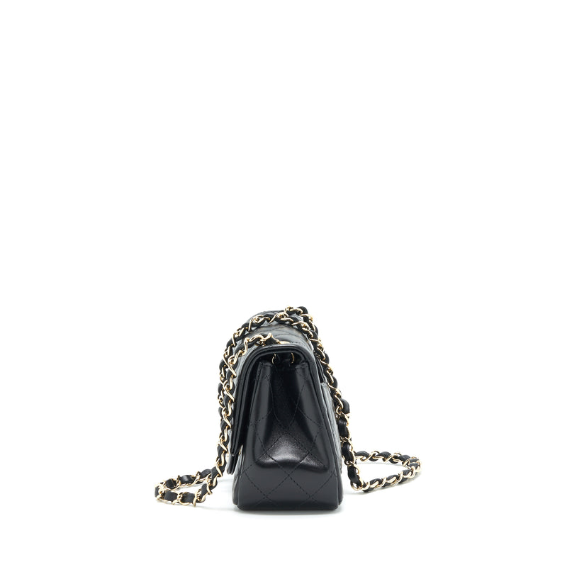 Chanel 22C Mini Square Flap Bag Lambskin Black LGHW(Microchip)