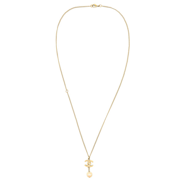 Chanel CC Logo Necklace with Pearl Light Gold Tone