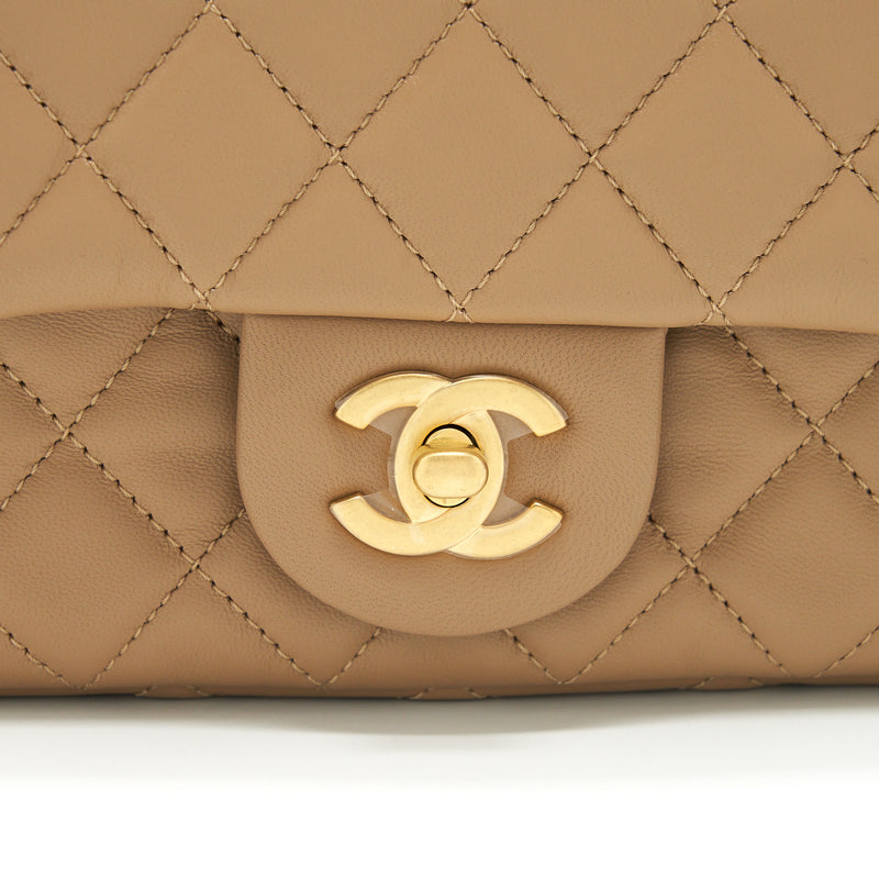 Chanel 22B Pearl Crush Mini Rectangular Flap Bag Lambskin Dark Beige GHW (Microchip)