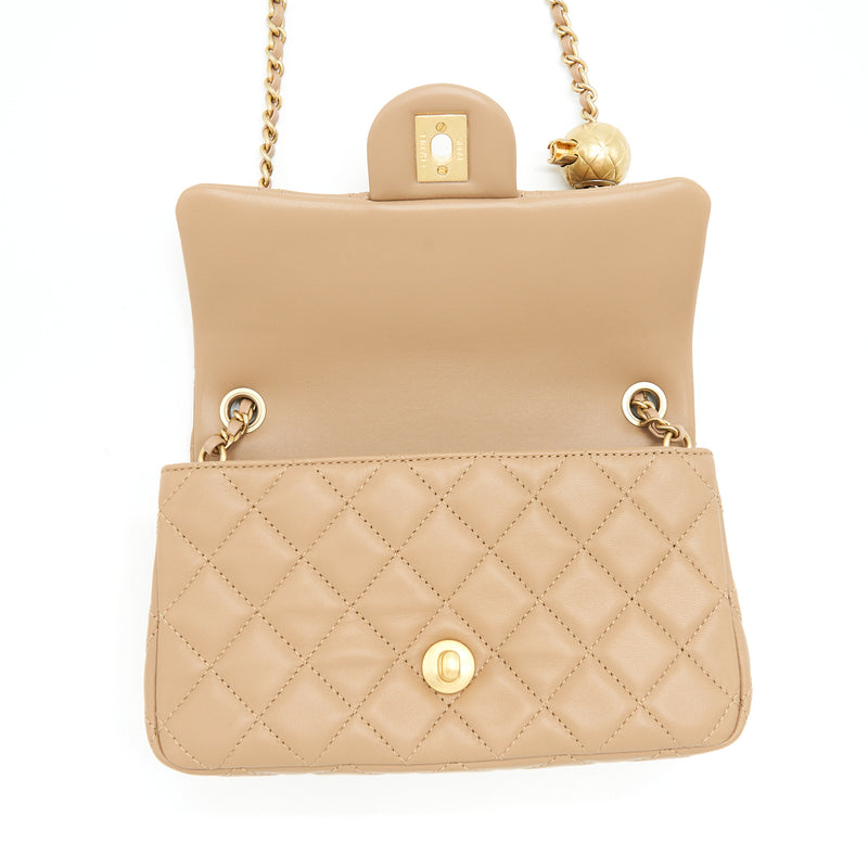 Chanel 22C Pearl Crush Mini Square Flap Bag Lambskin Light Beige GHW
