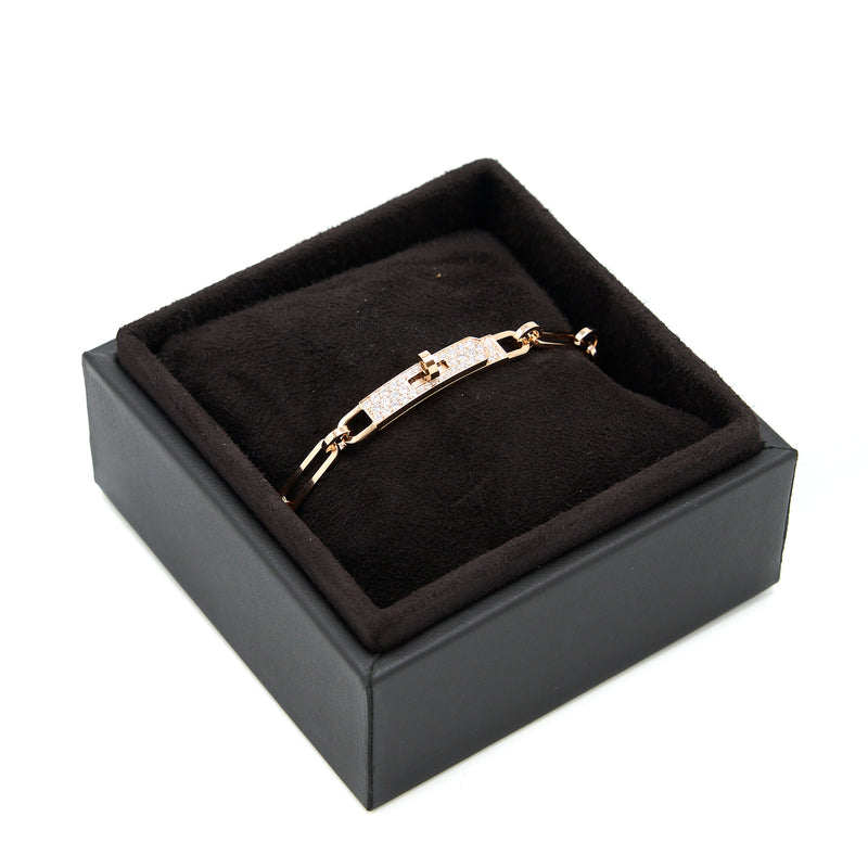 Hermes Size SH Kelly Chain Bracelet Rose Gold with Diamonds