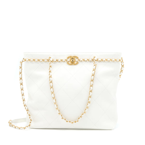 Chanel Tote Bag Quilted Calfskin White Brushed GHW