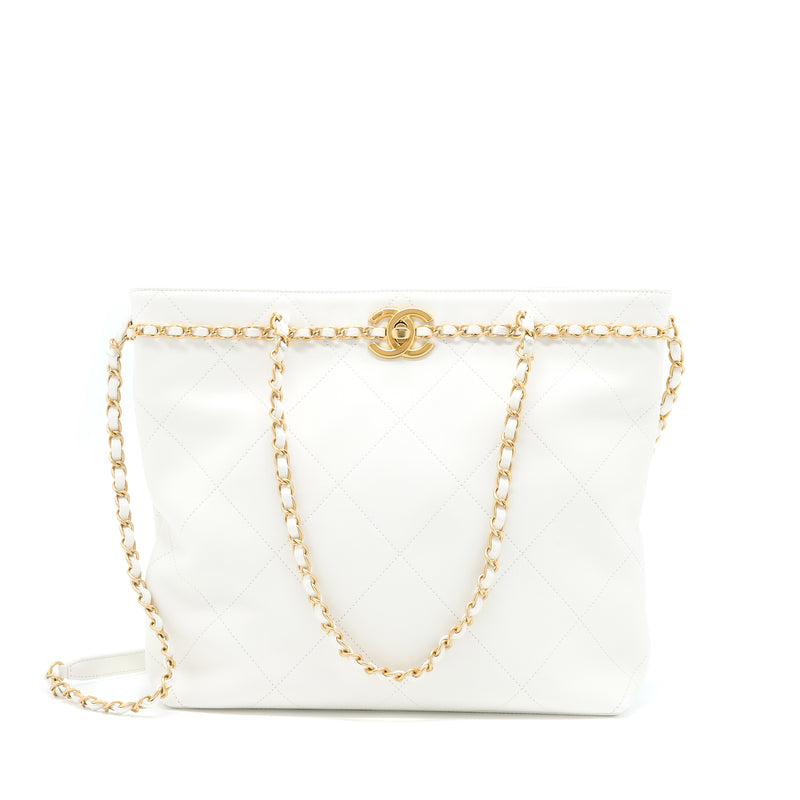 Chanel Tote Bag Quilted Calfskin White Brushed GHW