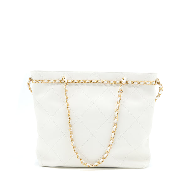 Chanel Tote Bag Quilted Calfskin White Brushed GHW