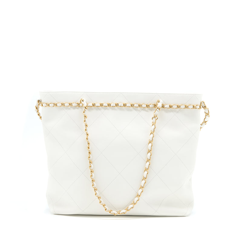 Chanel Tote Bag Quilted Calfskin White Brushed GHW