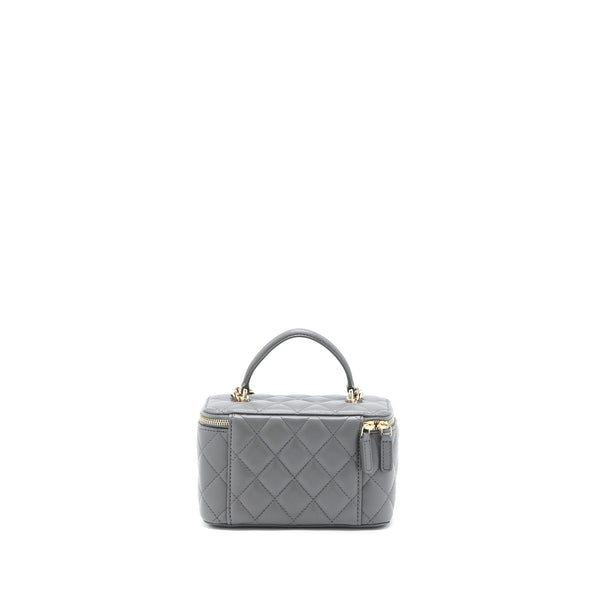 Chanel Top Handle Long Vanity with Chain Lambskin Grey LGHW (Microchip)