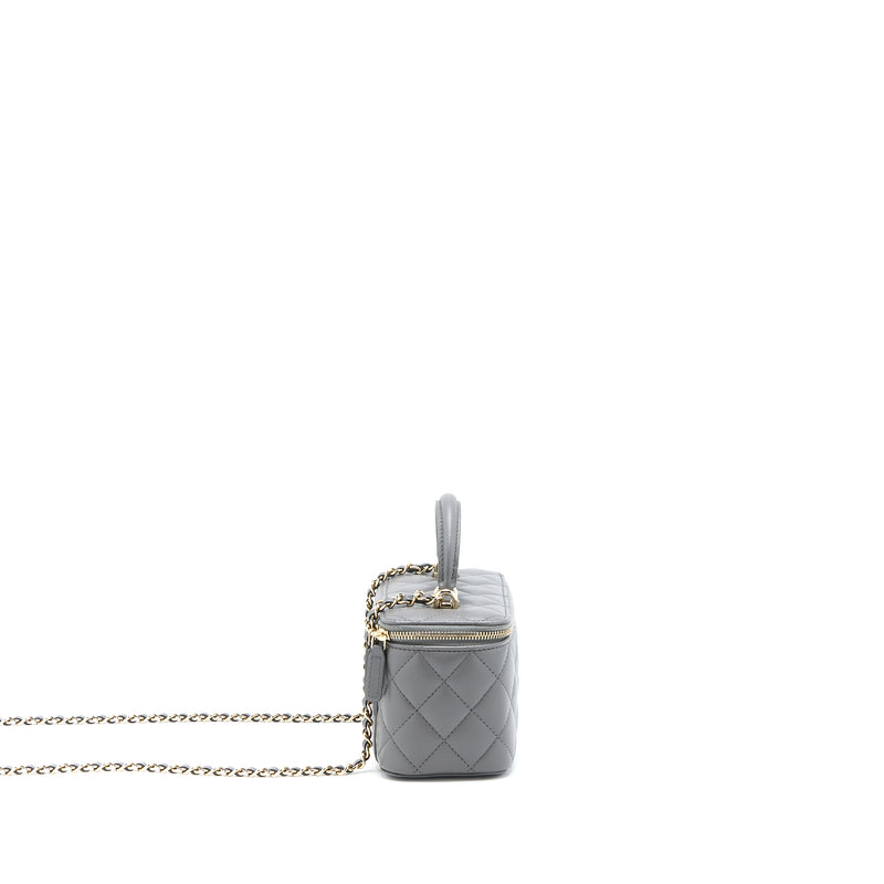 Chanel Top Handle Long Vanity with Chain Lambskin Grey LGHW (Microchip)
