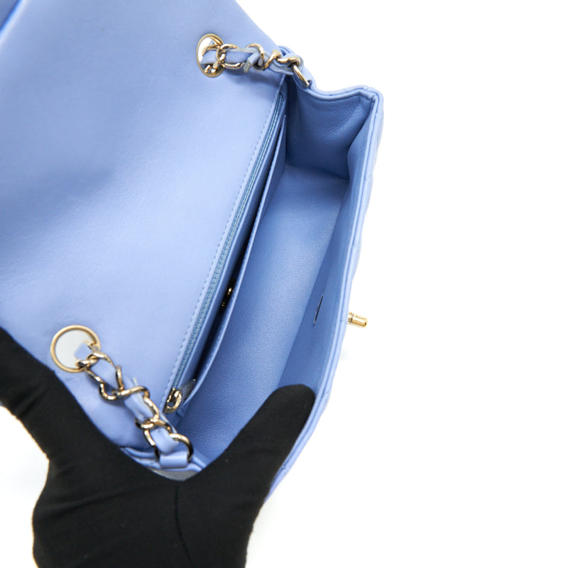 CHANEL LAMBSKIN RECTANGULAR MINI FLAP BAG IN ICE BLUE GHW
