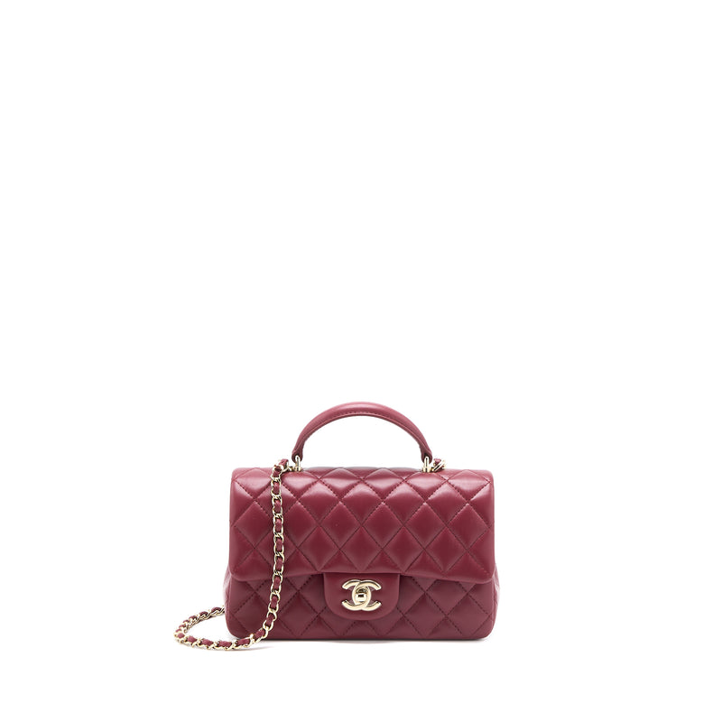 Chanel Top Handle Mini Rectangular Flap Bag Lambskin Burgundy GHW (Mic
