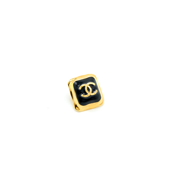 Chanel Square CC Logo Earring Black Gold Tone