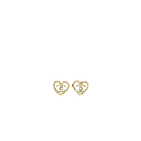 Chanel Love Heart CC Logo Earring Light Gold Tone
