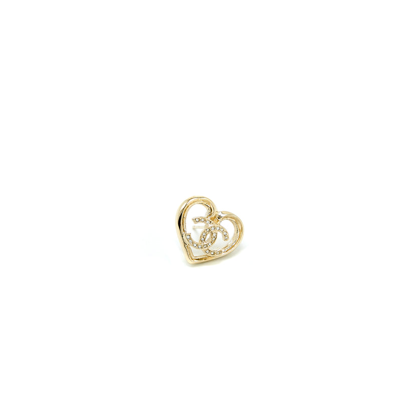Chanel 23C Love Heart CC Logo Earring Light Gold Tone