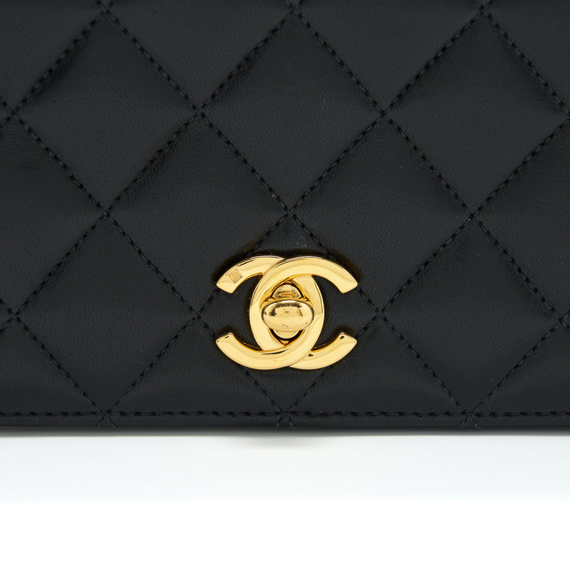 Chanel Vintage Quilted Mini Flap Bag With Chain Lambskin Black GHW