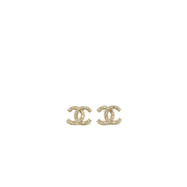 Chanel CC Logo Earring Pearl/Crystal Light Gold Tone