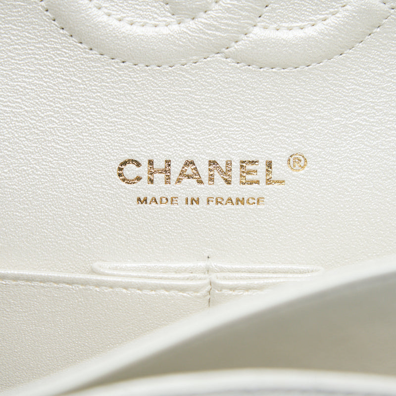 Chanel medium S21 iridescent white classic bag