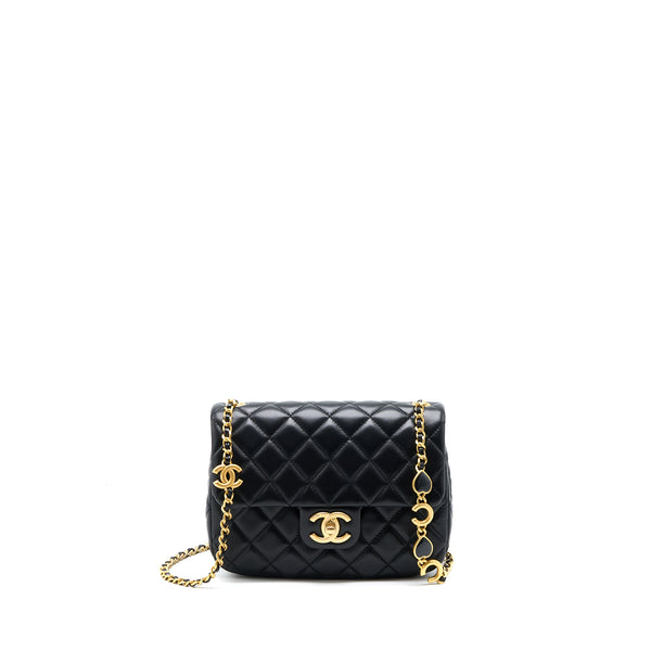 Chanel 22K Coco Chain Quilted Flap Bag Lambskin Black Brushed GHW (Microchip)