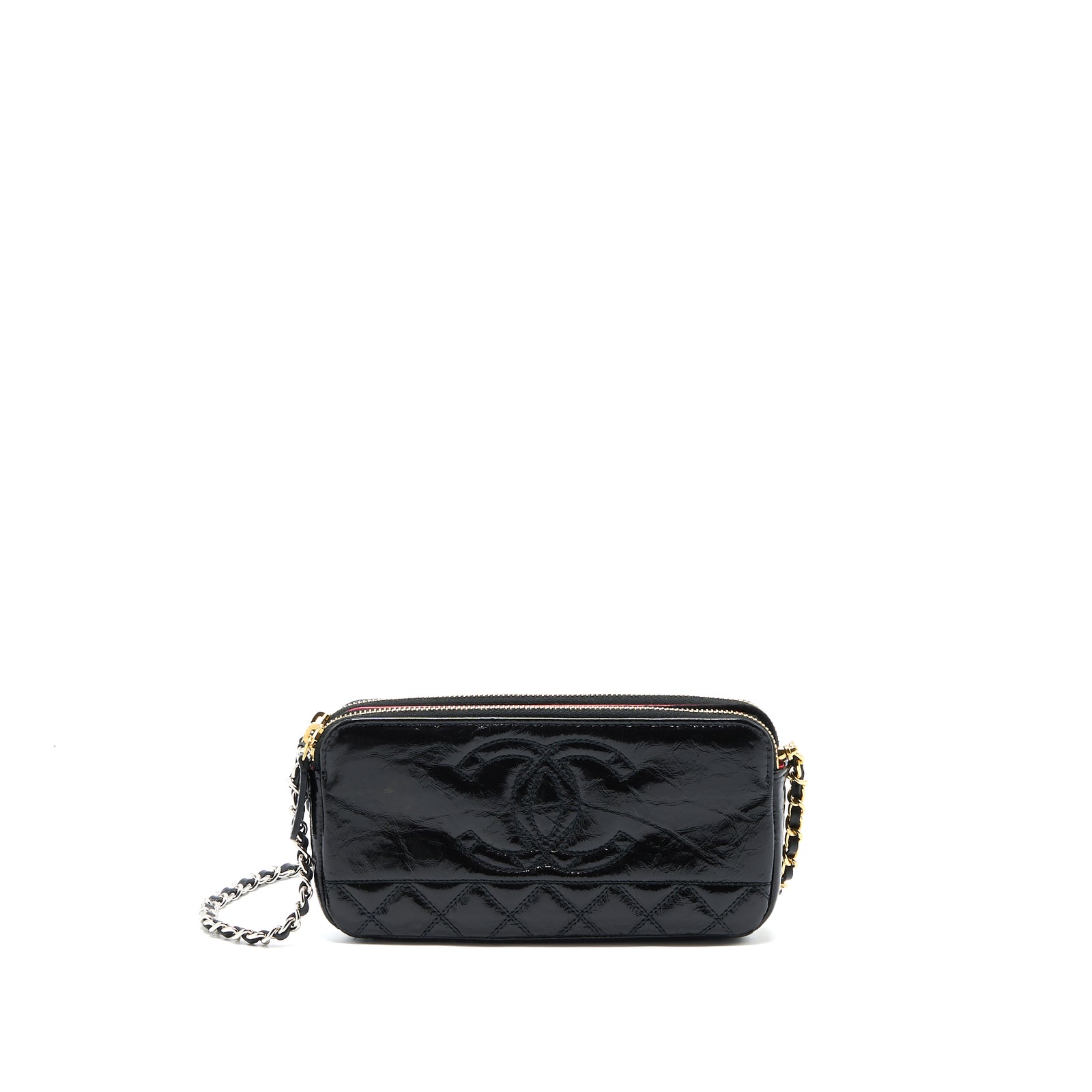 Chanel Double Zip Wallet On Chain Aged Calfskin Black