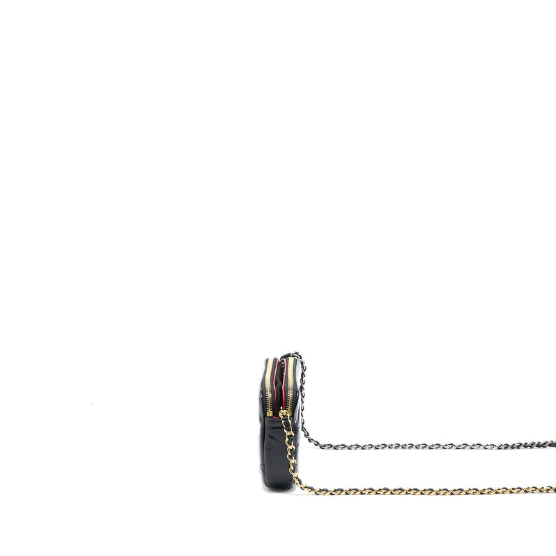 Chanel Double Zip Wallet On Chain Aged Calfskin Black Multicolour Hardware