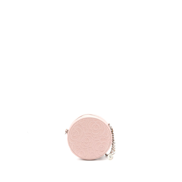 Chanel Round Clutch With Chain Camellia Calfskin Nude Pink SHW