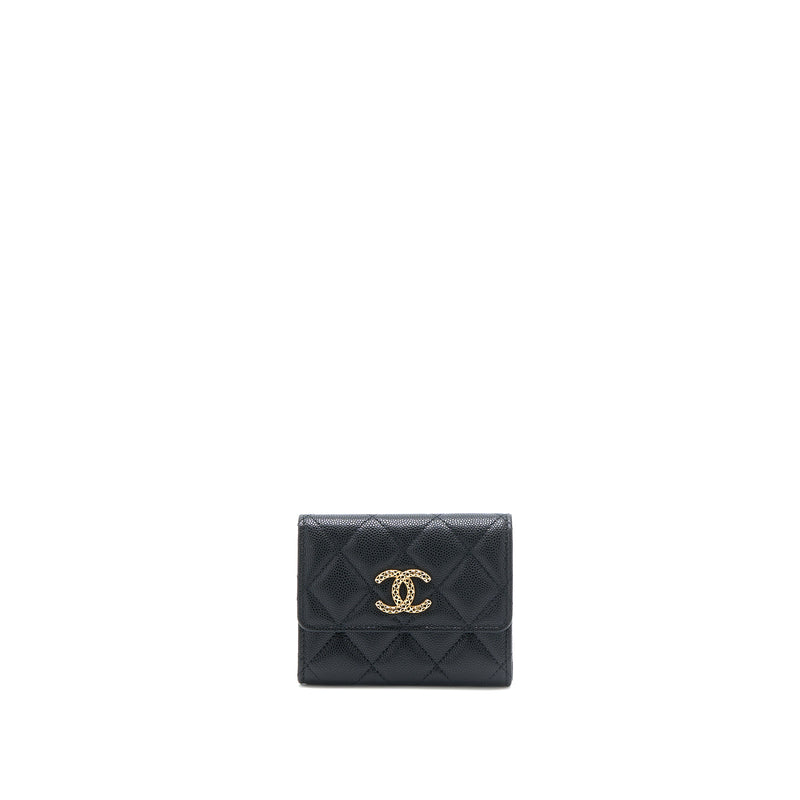 Chanel 23P Detailed CC logo Flap Card Holder Caviar Black LGHW (Microchip)