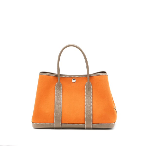 Hermes Garden Party 30 Canvas/Negonda Orange/Etoupe SHW Stamp Square Q