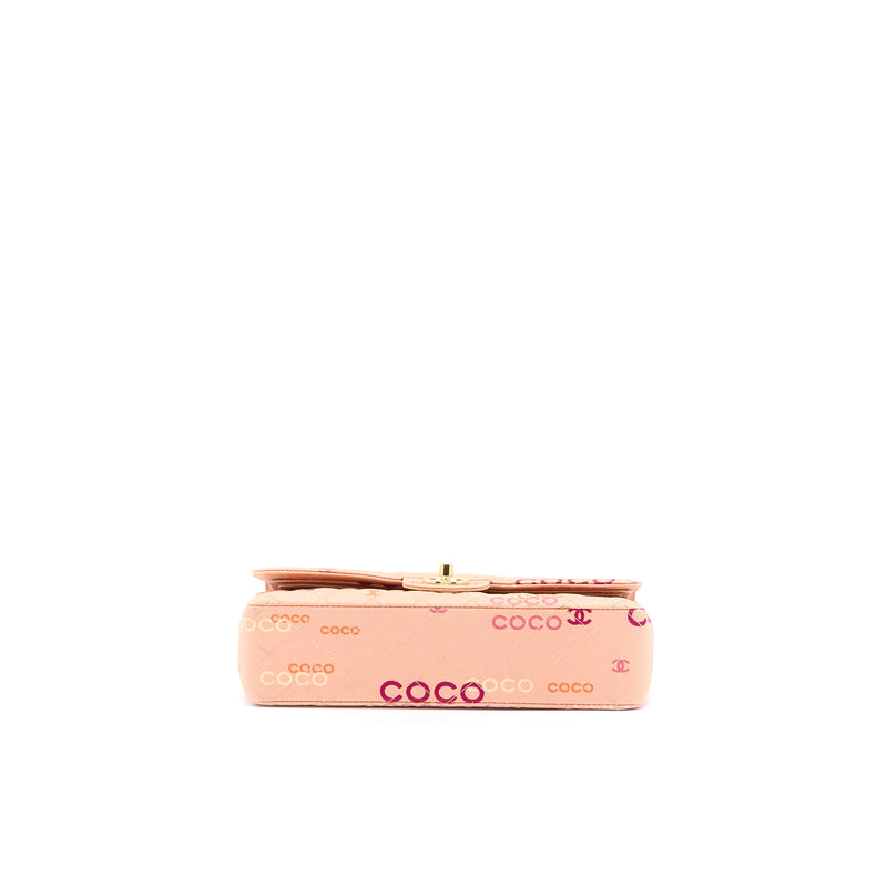 Chanel Vintage Coco Medium Classic Flap Bag Fabric Pink GHW