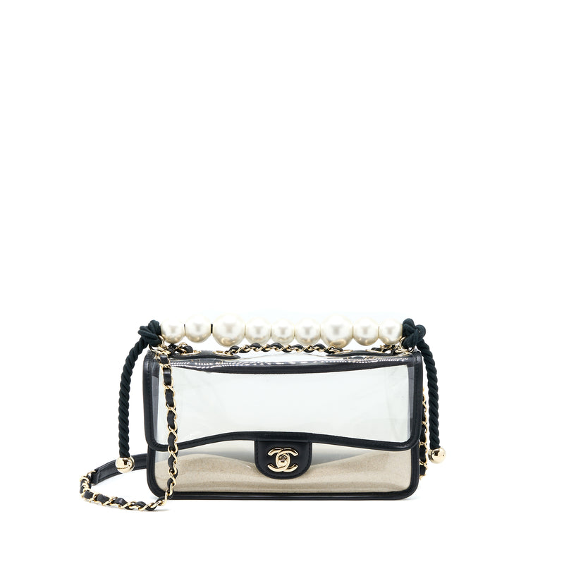 CHANEL Lambskin PVC Sand By The Sea Flap With Pearl Strap Black 1121517