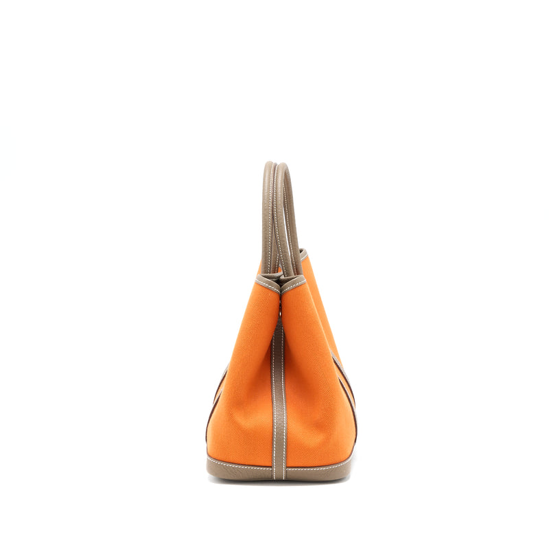 Hermes Garden Party 30 Canvas/Negonda Orange/Etoupe SHW Stamp Square Q