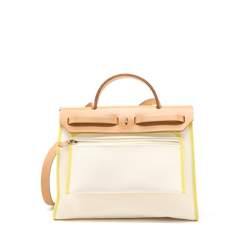 Hermes Herbag Zip 31 Bag Hunter/Canvas Multicolour SHW Stamp Square Q