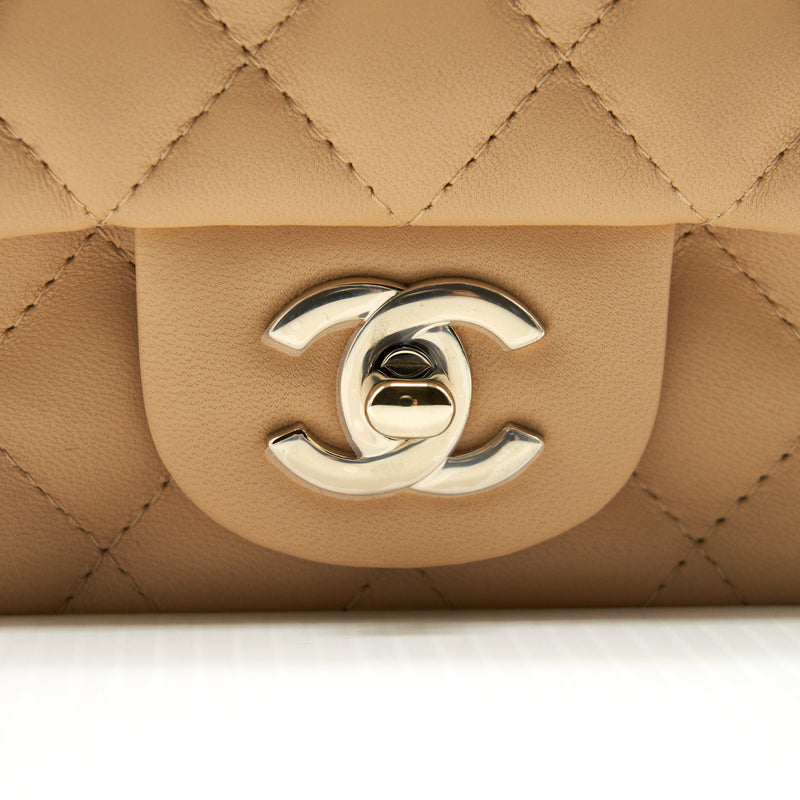 Chanel 22C Mini square flap Bag Lambskin beige LGHW(Microchip)
