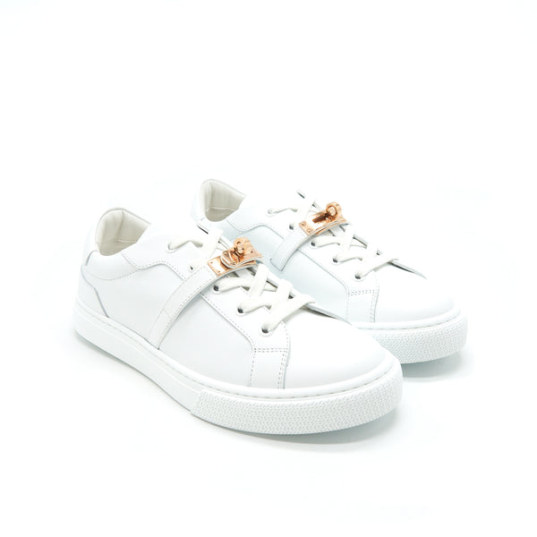 Hermes Day Sneaker Size38 Calfskin with Iconic Rose Gold Plated Kelly Buckle