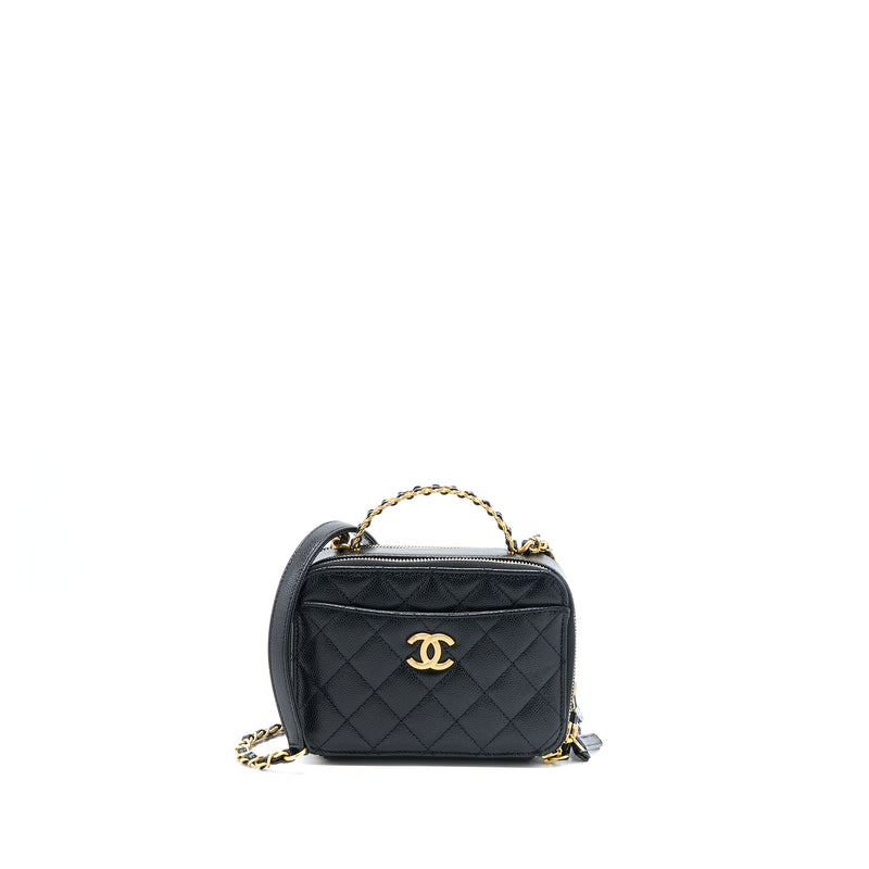 Chanel 22S Top Handle Small Vanity Case Caviar Black Brushed GHW (Micr