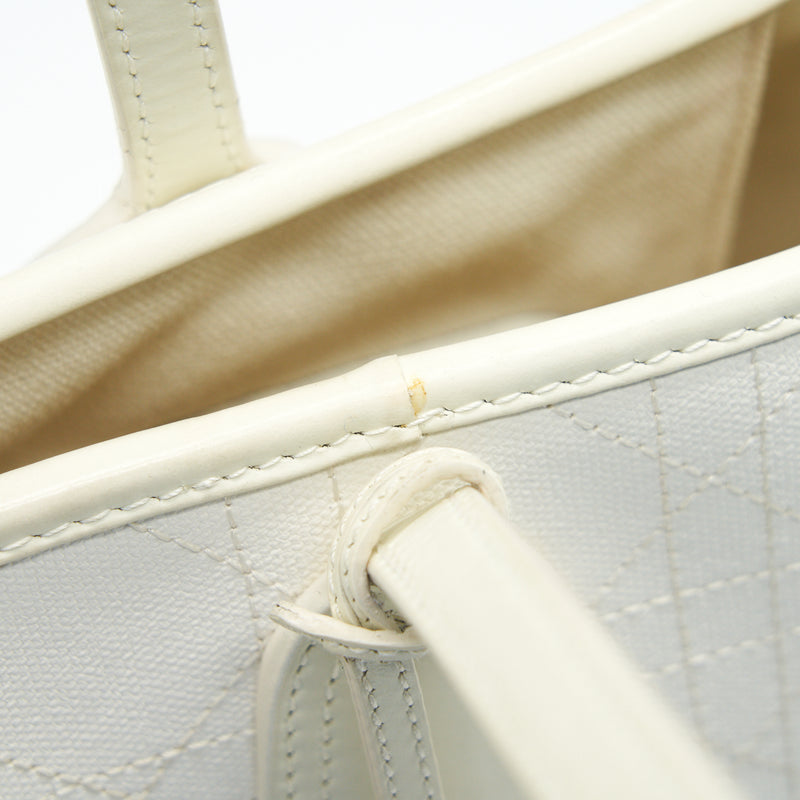 Christian Dior Canvas and Leather Tote Bag in Creamy White