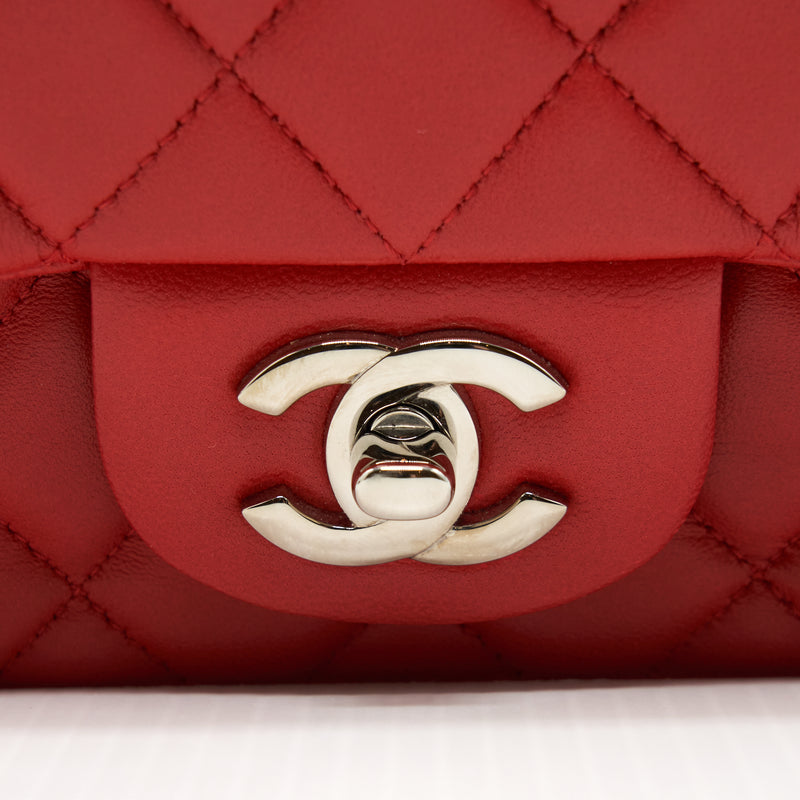 Chanel Mini Square Flap Bag Lambskin Red SHW