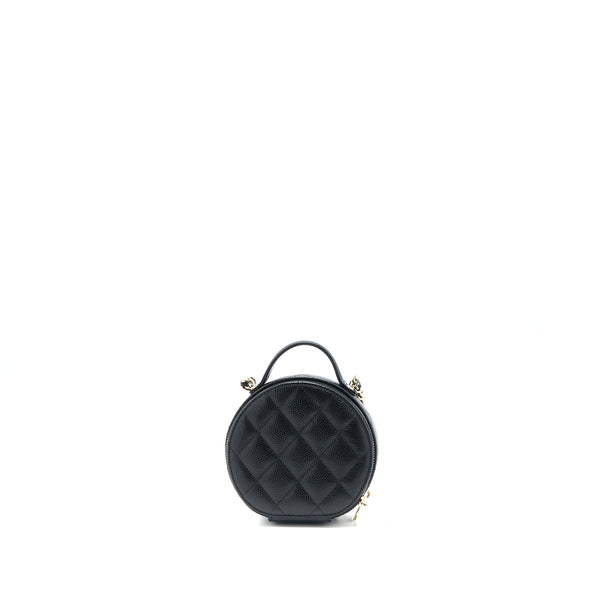 Chanel Mini Top Handle Round Vanity Case with Chain Caviar Black LGHW